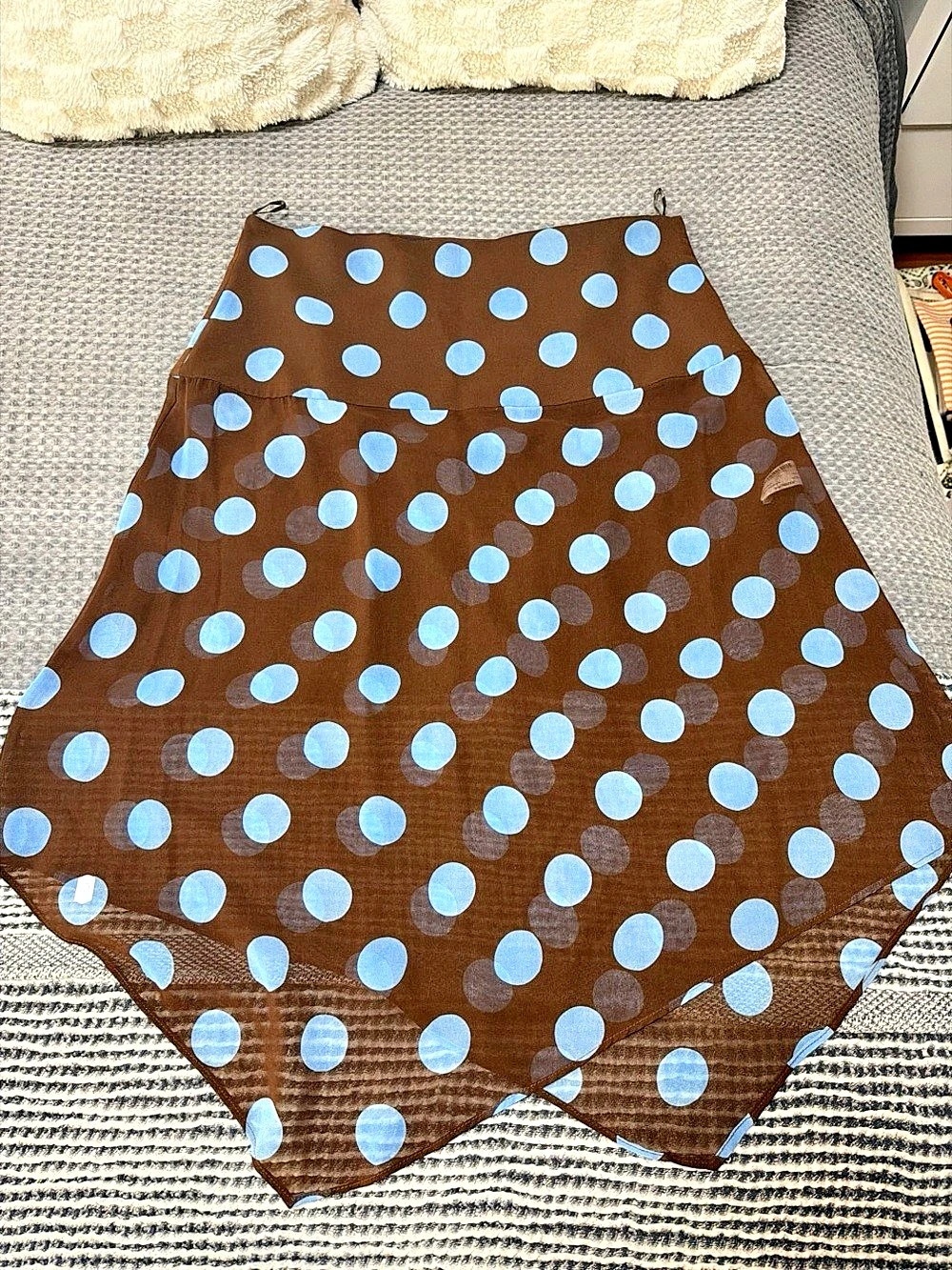 ZARA slinky hanky hem midi skirt in brown and blue polka dot Brown & Blue